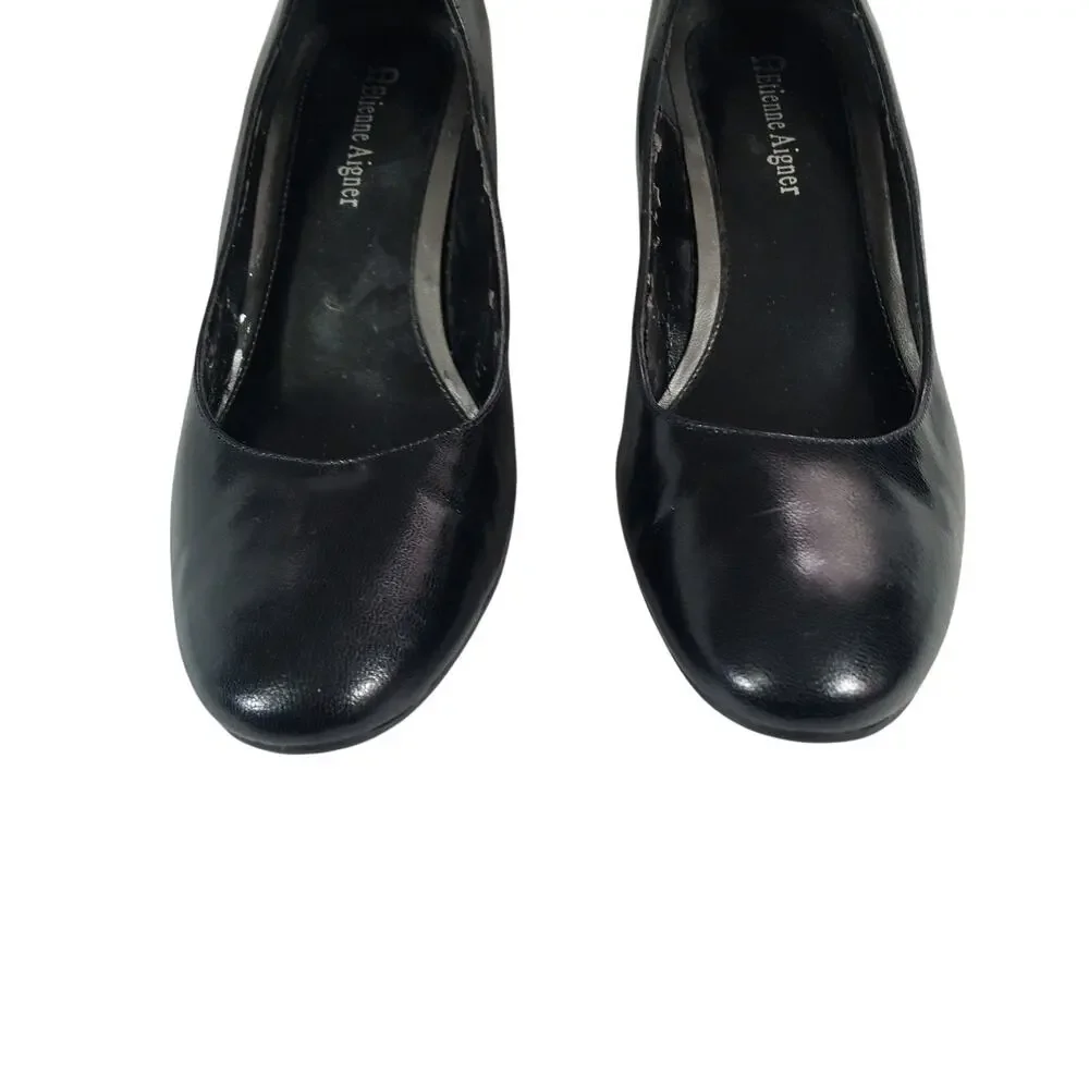 ETIENNE AIGNER! BLACK GENUINE LEATHER MODERATE HEELED CLASSIC PUMPS, HEELS! 7.5M